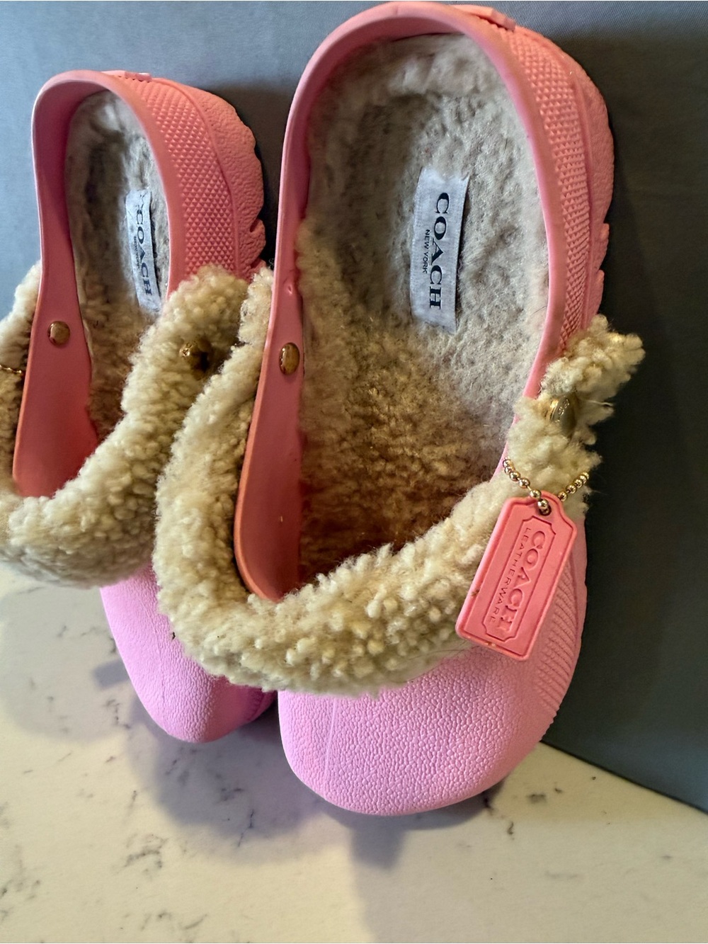 Coach Pink Slip-On Shearling-Trim Clogs - Picture 4 of 16